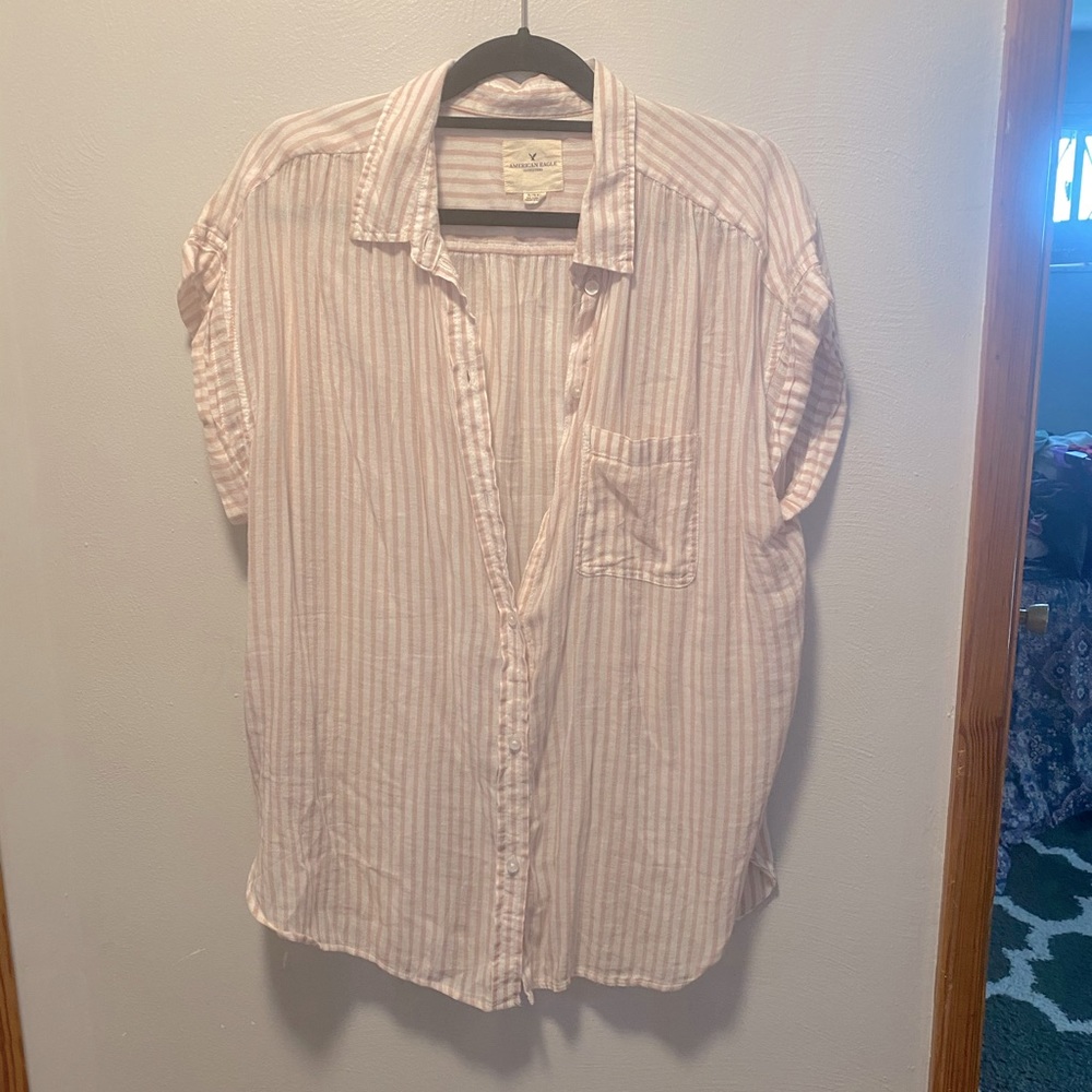 Pink and white striped button down